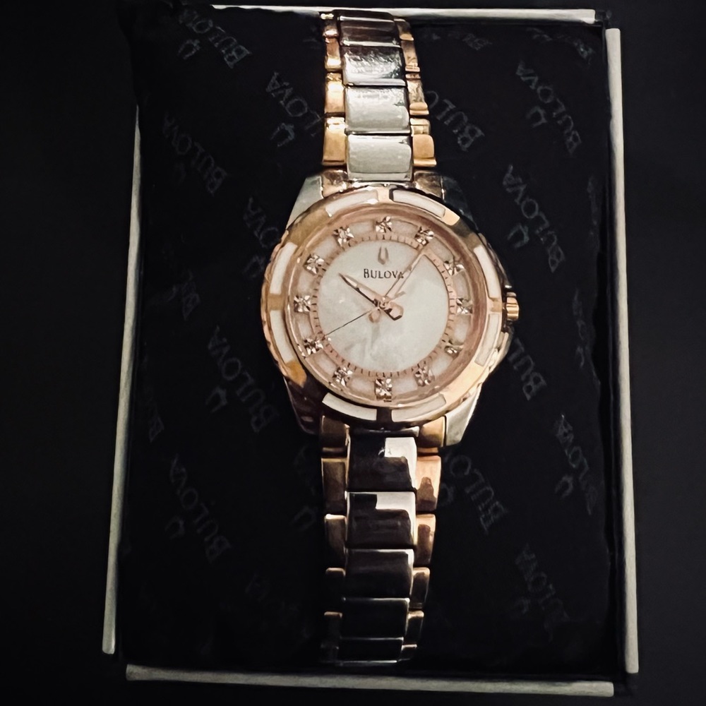 Women’s Bulova Rose Gold & Silver Round Face Watch